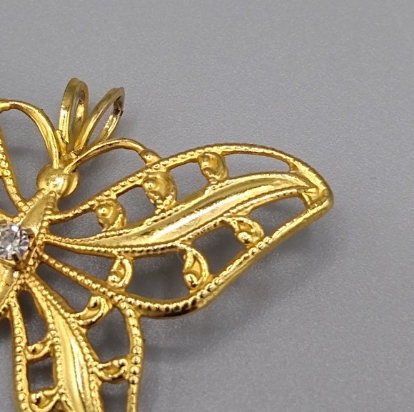 Butterfly Necklace Pendant Vtg Filigree Rhinestone - Picture 4 of 10